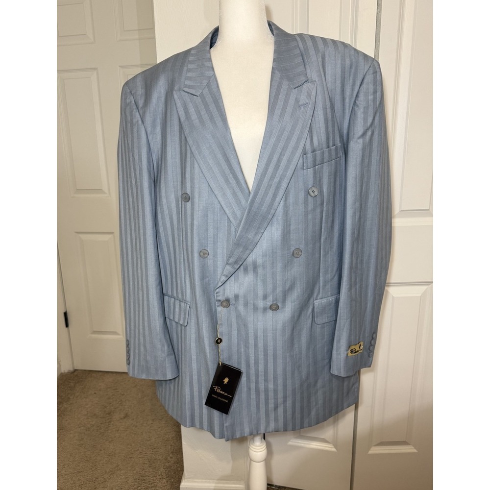 Falcone Super100's Men's 48L Moto Uomo Sports Long Blazer Blue With Strips